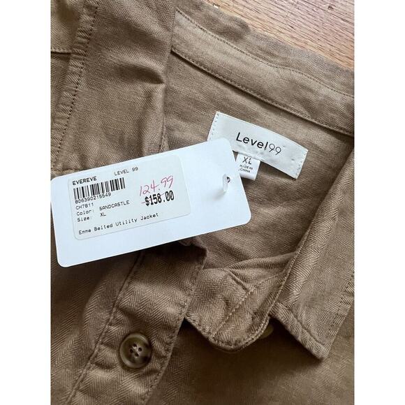 Level 99 Emme Belted Utility Jacket Womens Size XL Linen Blend Sandcastle NEW - Picture 5 of 7